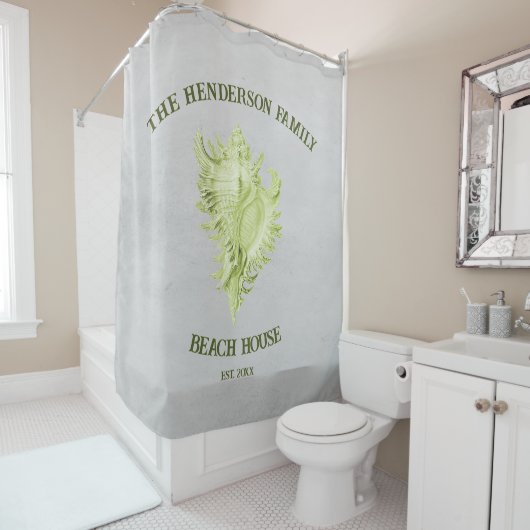 Groene Conch Shell Shower Curtain Douchegordijn (In situ)