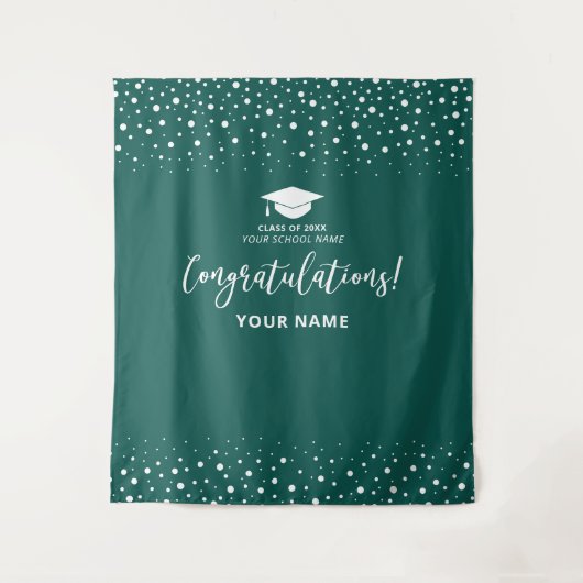Groene Confetti Felicitaties Afstuderen Wandkleed (Voorkant)
