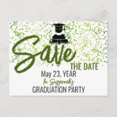 Groene Confetti Graduation Party sparen de Datum Aankondigingskaart (Voorkant)