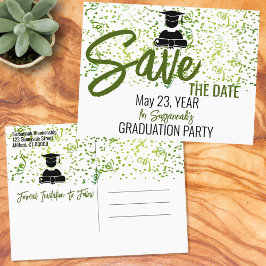 Groene Confetti Graduation Party sparen de Datum Aankondigingskaart