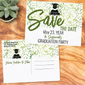 Groene Confetti Graduation Party sparen de Datum Aankondigingskaart