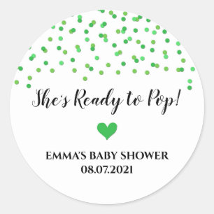Groene Confetti Hart Ze is klaar om te Poppen Ronde Sticker