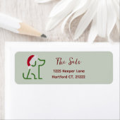 Groene contour van de hond met Santa Hat Adreslabe Etiket (Insitu)