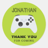GROENE CONTROLLER GAMER NIVEAU OMHOOG GUNSTZAK RONDE STICKER (Voorkant)