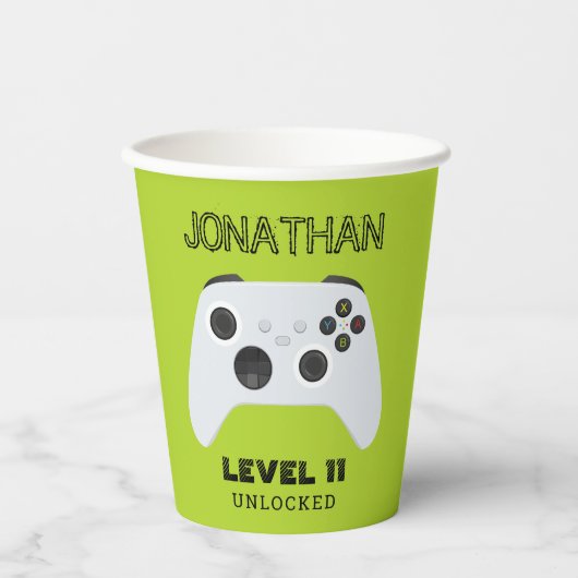 GROENE CONTROLLER GAMER NIVEAU OMHOOG PAPIEREN BEKERS (Voorkant)
