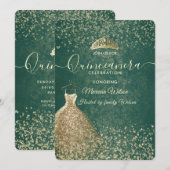 Groene coole Gouden pailletten jurk tiara Quinceañ Kaart (Voorkant / Achterkant)