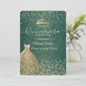 Groene coole Gouden pailletten jurk tiara Quinceañ Kaart (Staand voorkant)