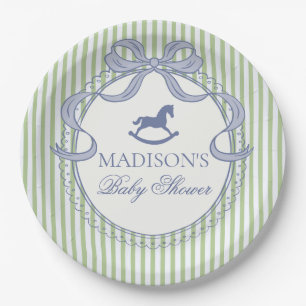 Groene Coquette Boog Schommelend Paard Baby Shower Papieren Bordje