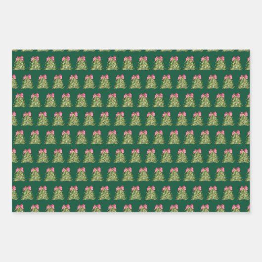 Groene Coquette Bow Christmas Tree Wrapping Paper (Voorkant)