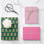 Groene Coquette Bow Christmas Tree Wrapping Paper<br><div class="desc">Groen & Roze Coquette Bow Kerstboom Verpakking Papieren Bladen Set van 3</div>