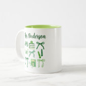 Groene Coquette Bow Kleuterschool Elementaire Lera Tweekleurige Koffiemok (Voorkant links)