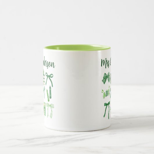 Groene Coquette Bow Kleuterschool Elementaire Lera Tweekleurige Koffiemok (Center)