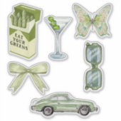 Groene Coquette Esthetische Sticker Set | Vintage  (Voorkant)
