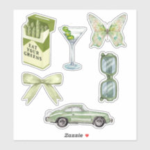 Groene Coquette Esthetische Sticker Set | Vintage