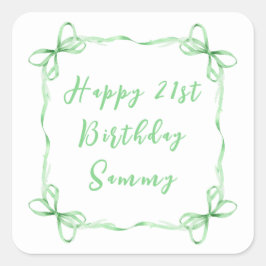 Groene Coquette Ribbon Happy Birthday Vierkante Sticker