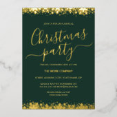 Groene Corporate Christmas Party Gold Snowflake Folie Uitnodiging (Voorkant)