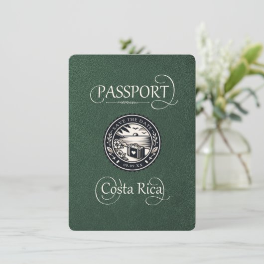 Groene Costa Rica Paspoort Save The Date (Staand voorkant)