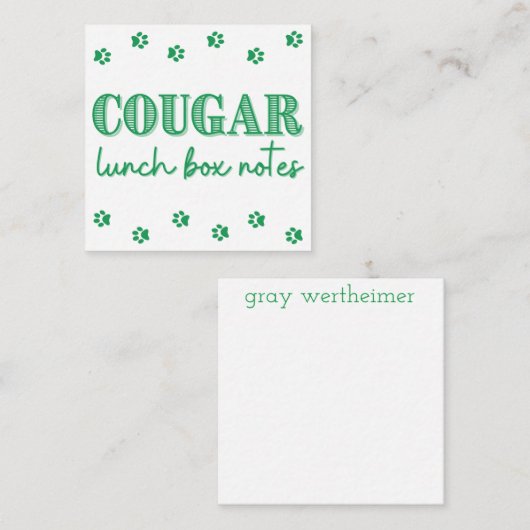 Groene Cougar Naam Lunch Box Notities (Voorkant / Achterkant)