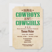Groene Cowboy Birthday Uitnodiging (Voorkant)