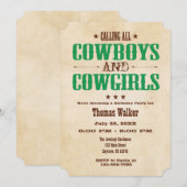 Groene Cowboy Birthday Uitnodiging (Voorkant / Achterkant)