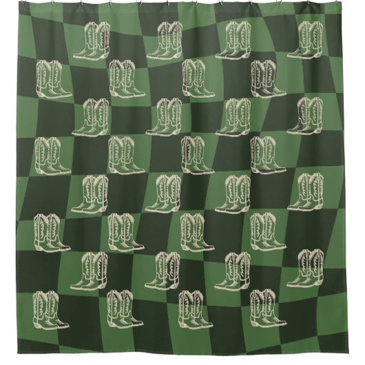 Groene cowboy douchegordijn cowboylaarzen (Voorkant)