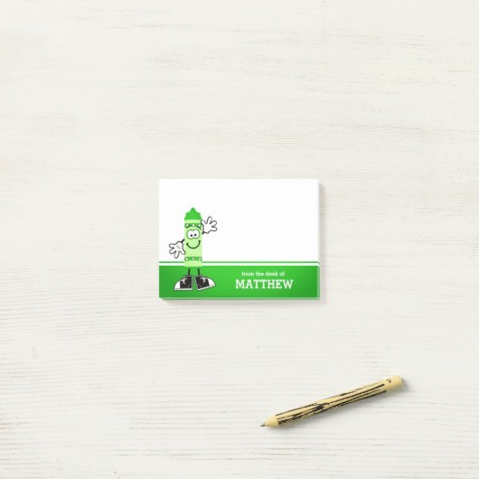 Groene Crayon op maat Post-it® Notes (Op bureau)