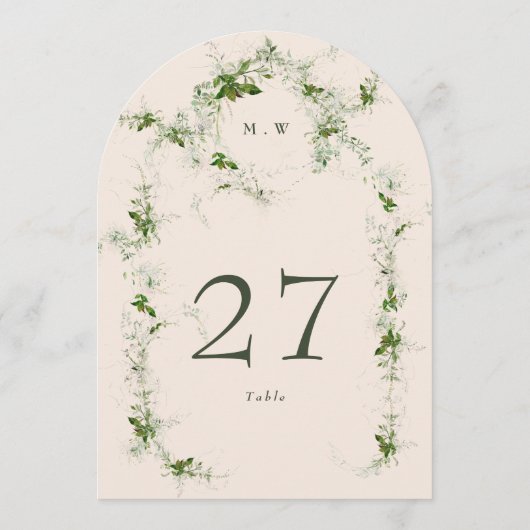 Groene Cream Eucalyptus Krans Boog Tafelnummer (Achterkant)