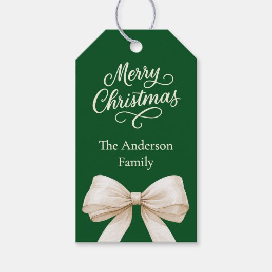 Groene crème boog Kerstmis Cadeaulabel (Voorkant)