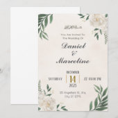 Groene crème esthetische minimalistische bruiloft kaart (Voorkant / Achterkant)