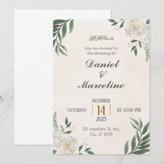 Groene crème esthetische minimalistische bruiloft kaart (Voorkant / Achterkant)