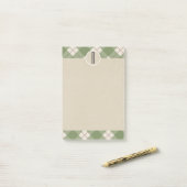 Groene Crème Geruite Kraft Rustieke Monogram Initi Post-it® Notes (Op bureau)