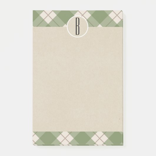 Groene Crème Geruite Kraft Rustieke Monogram Initi Post-it® Notes (Voorkant)