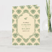 Groene Crème Ikat Damask All in One Sikh Huwelijk (Voorkant)