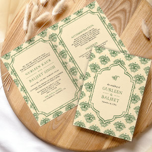 Groene Crème Ikat Damask All in One Sikh Huwelijk