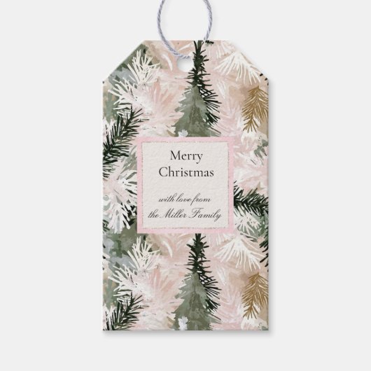 Groene Crème Kerst Pijnappels Cadeaulabel (Voorkant)
