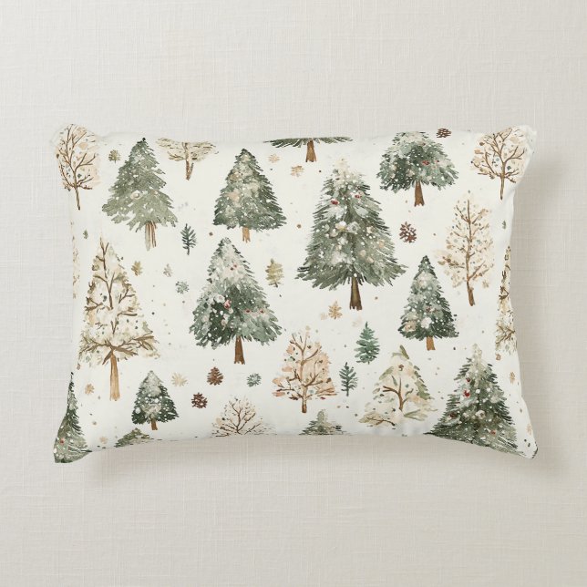 Groene Crème Kerstbomen Accent Kussen (Voorkant)