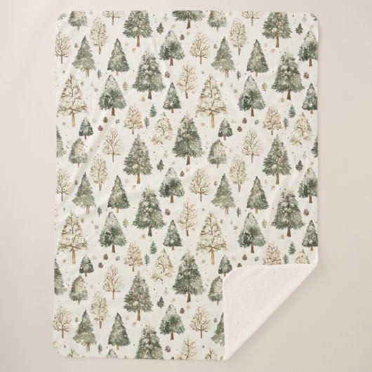 Groene Crème Kerstbomen Sherpa Deken (Voorkant)