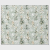 Groene Crème Kerstbomen Sneeuwvlokken Cadeaupapier (Vlak)