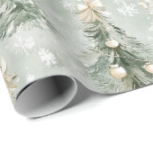 Groene Crème Kerstbomen Sneeuwvlokken Cadeaupapier (Rol Hoek)