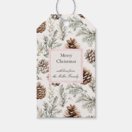 Groene Crème Kerstdennenappels Cadeaulabel
