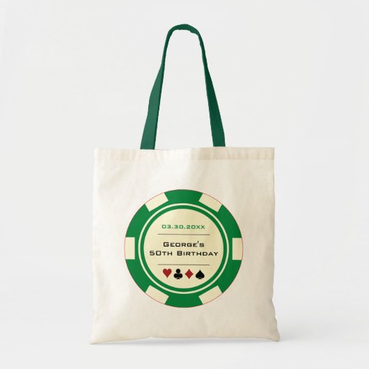 Groene Crème Las Vegas Casino Poker Chip Verjaarda Tote Bag (Voorkant)
