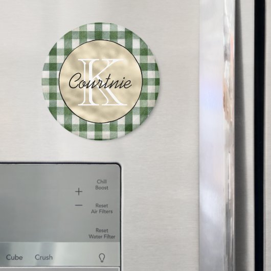 Groene Crème Plaid Strepen Gouden Monogram Magneet (Insitu (Koelkast))