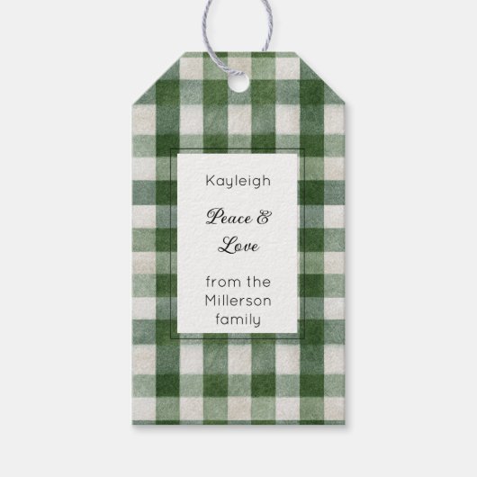Groene Crème Plaid Strepen Kerstmis Rechthoek   Cadeaulabel (Voorkant)