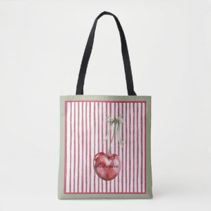 Groene Crème Rode Strepen Kers Tote Bag