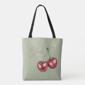 Groene Crème Rode Strepen Kers Tote Bag (Achterkant)