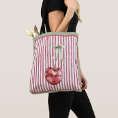 Groene Crème Rode Strepen Kers Tote Bag (Dichtbij)