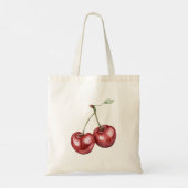 Groene Crème Rode Strepen Kers Tote Bag (Achterkant)
