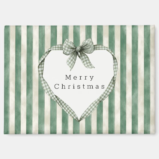 Groene Crème Strepen Hart Boog Kerstmis Magneet (Voorkant)