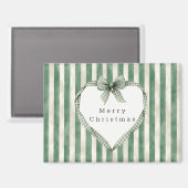 Groene Crème Strepen Hart Boog Kerstmis Magneet (Voorkant / Achterkant)