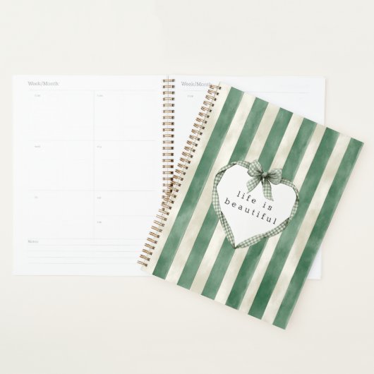 Groene Crème Strepen Hart Boog Planner (Display)